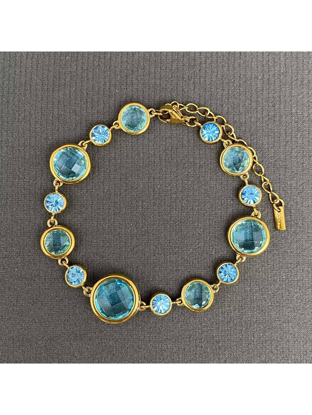 Zircon & Blue Glass 18K Gold Plated Stainless Steel Bracelet